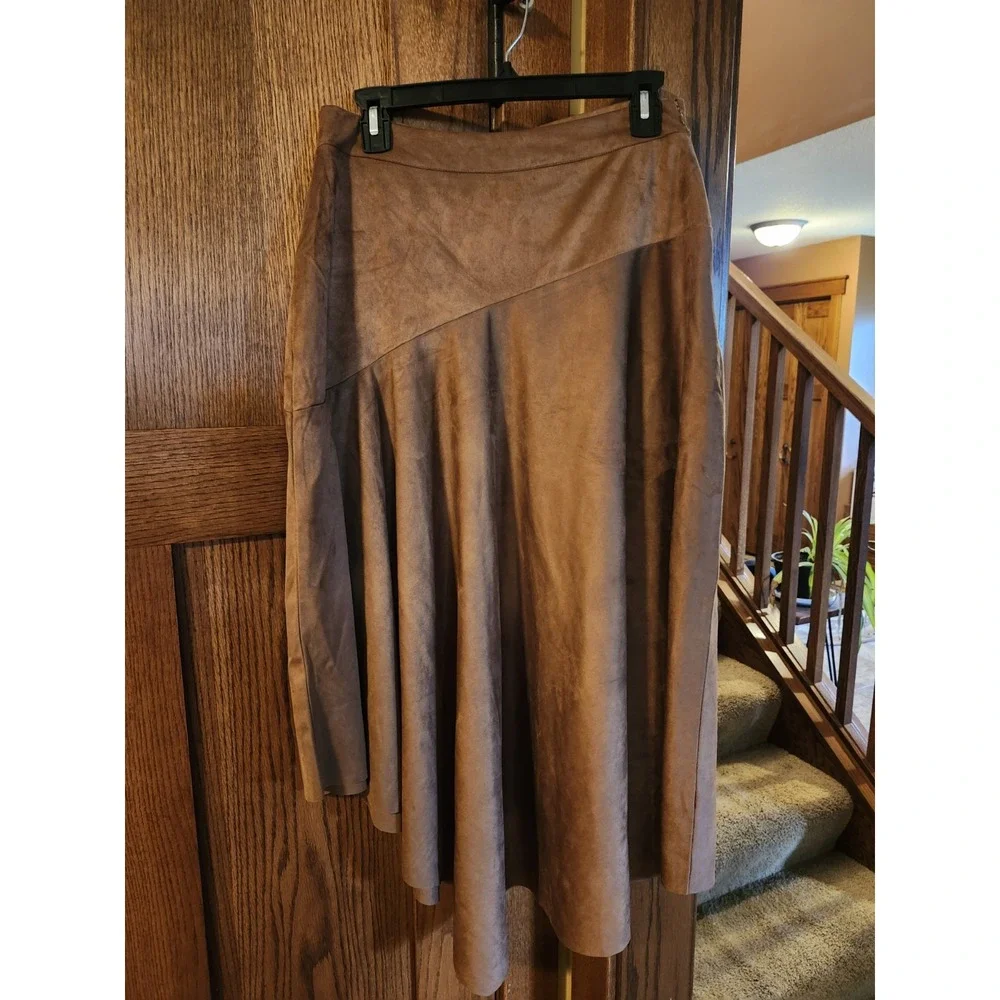 Soft Surroundings Inverness Faux Suede Midi‎ Skirt Saddle Brown Womens Small